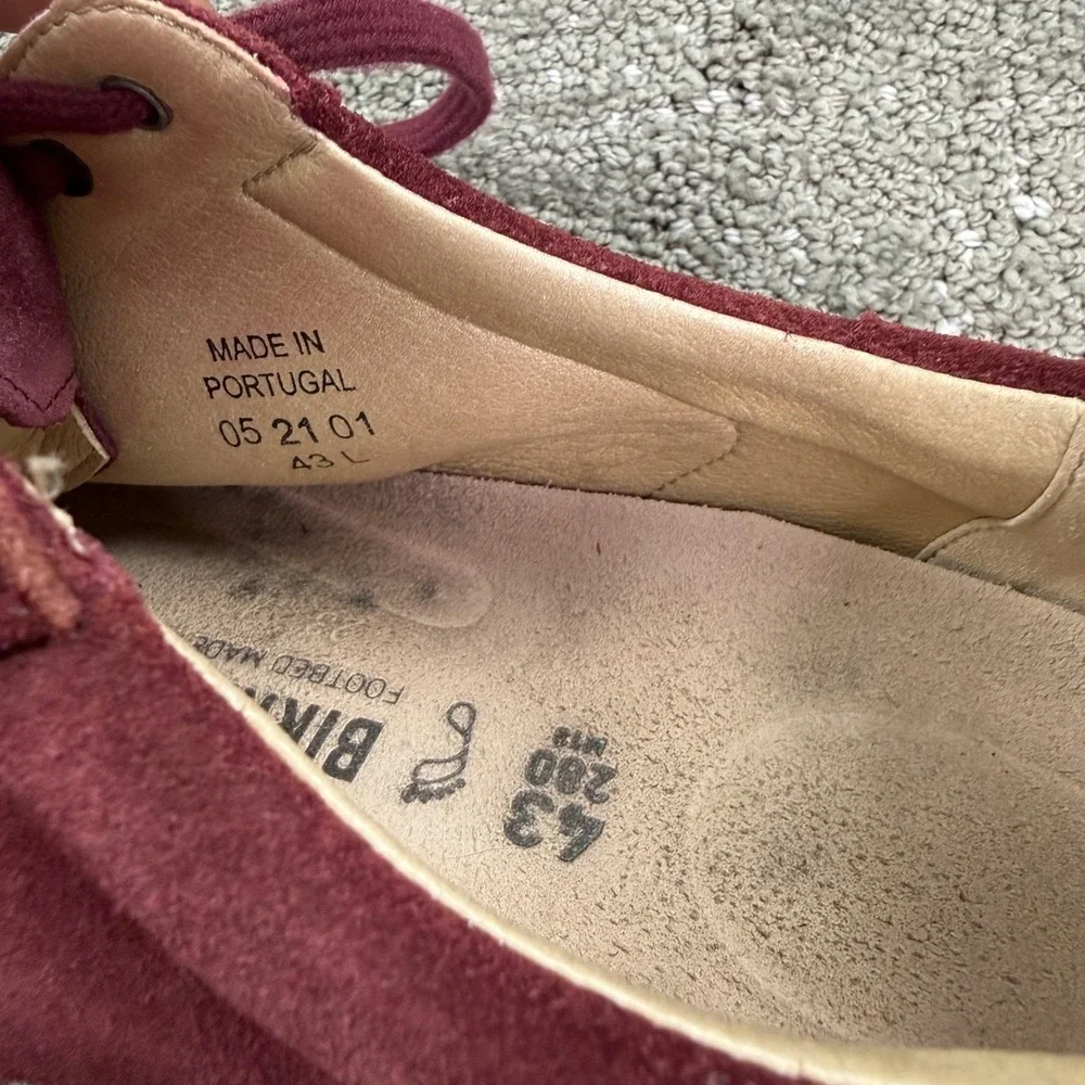 Birkenstock Bend Low Men 10 Maroon Suede Gum Sole Lace Up Sneakers